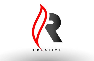 R harfi logosu Simge Vektör Tasarımı. Modern Swoosh Kırmızı ve Gri Alfabe harf konsept vektör çizimi