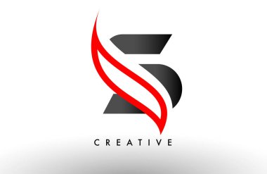 S harfi logosu Simge Vektör Tasarımı. Modern Swoosh Kırmızı ve Gri Alfabe harf konsept vektör çizimi