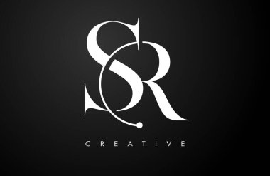 SR Serif harfi logo tasarımı. Zarif SR vektör alfabe harfleri konsept sembolü İllüstrasyon