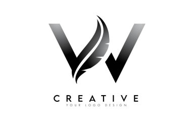 W tüyü harf logosu. W harfinin yaratıcı simgesi alfabe konsepti Vektör İllüstrasyonu