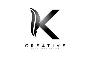 K tüyü harf logosu. K harfi alfabe konsepti Vektör İllüstrasyonunun yaratıcı simgesi