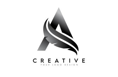 Tüy Harfi Logosu. Harflerin yaratıcı simgesi A alfabesi konsepti Vektör İllüstrasyonu