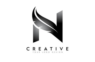 N tüyü Harf Logosu. N harfi alfabe konsepti Vektör İllüstrasyonunun yaratıcı simgesi