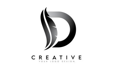D Tüyü Harf Logosu. D harfi alfabe konsepti Vektör İllüstrasyonunun yaratıcı simgesi