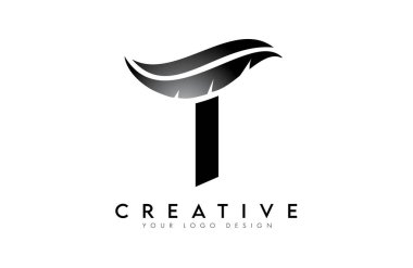 Tüylü Harf Logosu. T harfi alfabesi konsepti Vektör İllüstrasyonunun yaratıcı simgesi