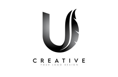 Tüylü Harf Logosu. U harfi alfabe konsepti Vektör İllüstrasyonunun yaratıcı simgesi