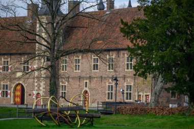 Urk şehri ve Hollanda 'da bahar zamanı birçok lale.