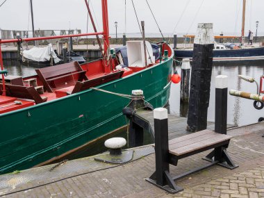 Urk şehri ve Hollanda 'da bahar zamanı birçok lale.