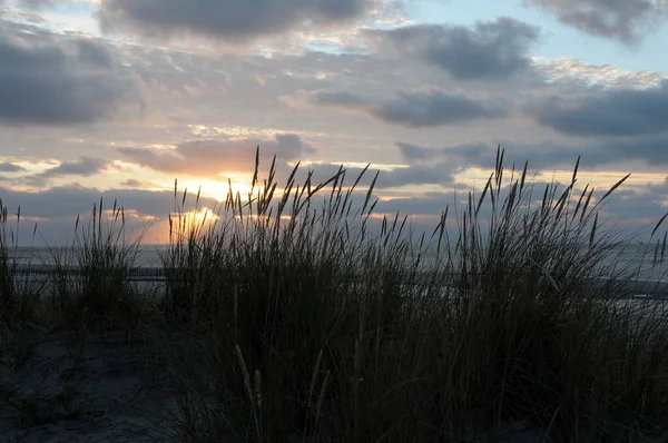 Ηλιοβασίλεμα Στην Παραλία Του Νησιού Wangerooge Στη Γερμανία — Φωτογραφία Αρχείου