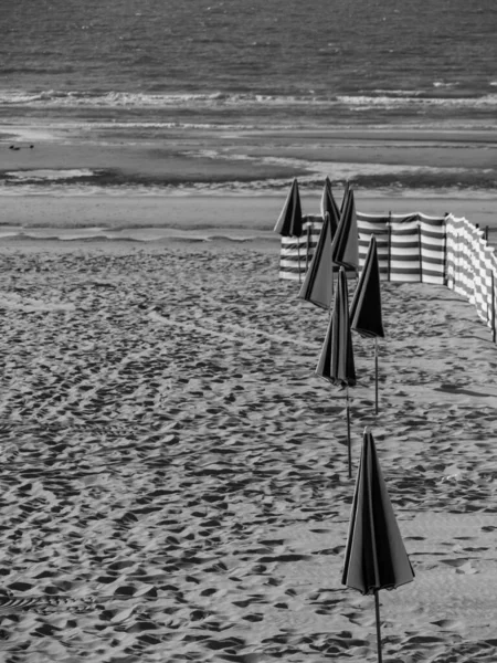 Pôr Sol Praia Haan Bélgica — Fotografia de Stock