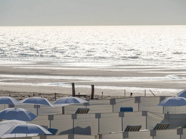 Zachód Słońca Plaży Haan Belgii — Zdjęcie stockowe