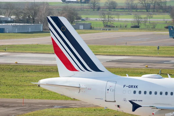 Zurich, Switzerland, January 19, 2023 Air France Logo on the tail of an Airbus A319-111 aircraft