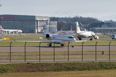 Zurich, Switzerland, January 19, 2023 Gulfstream G550 business aircraft is parking on the apron during the world economic forum in Davos