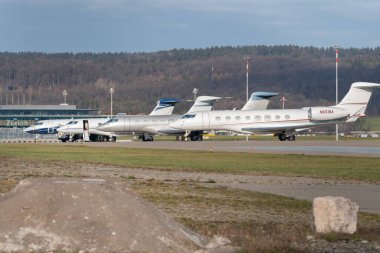 Zurich, Switzerland, January 19, 2023 Different Gulfstream business aircraft are parking on the apron during the world economic forum in Davos