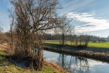 Zurich, Switzerland, January 19, 2023 Landscape scenery with a small river at the international airport