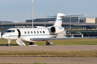 Zurich, Switzerland, January 19, 2023 Gulfstream G550 business aircraft is parking on the apron during the world economic forum in Davos