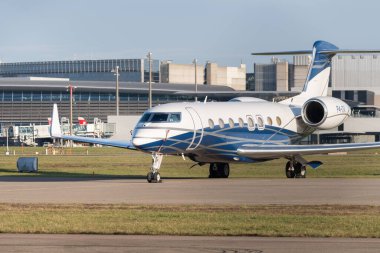 Zurich, Switzerland, January 19, 2023 Gulfstream G650 business aircraft is parking on the apron during the world economic forum in Davos