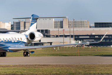Zurich, Switzerland, January 19, 2023 Gulfstream G650 business aircraft is parking on the apron during the world economic forum in Davos