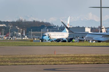Zurich, Switzerland, January 19, 2023 United States government Boeing C-40 aircraft is parking on the apron during the world economic forum in Davos