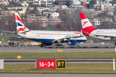 Zurich, Switzerland, January 19, 2023 British airways Embraer E-190 aircraft is taxiing to its position