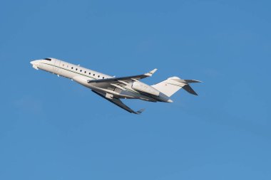Zurich, Switzerland, January 19, 2023 Bombardier Global 6000 business aircraft is leaving from runway 28