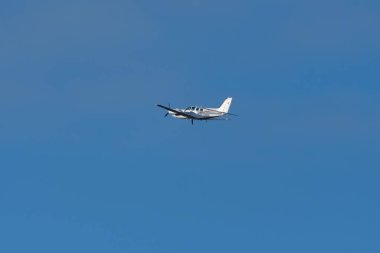 Zurich, Switzerland, January 19, 2023 Beechcraft Baron 58 propeller plane leaving from runway 28