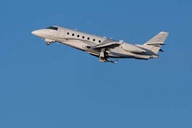 Zurich, Switzerland, January 19, 2023 Gulfstream G200 Galaxy business aircraft is departing from runway 28
