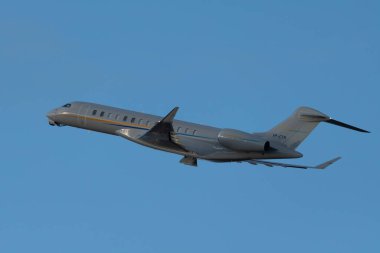 Zurich, Switzerland, January 19, 2023 Bombardier Global 7500 business aircraft is taking off from runway 28