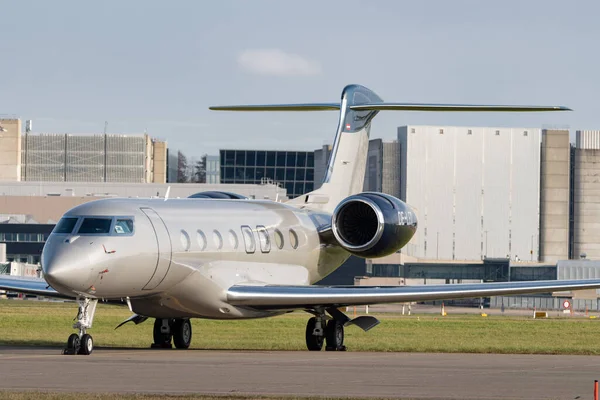 Zurich, Switzerland, January 19, 2023 Gulfstream G650 business aircraft is parking on the apron during the world economic forum in Davos