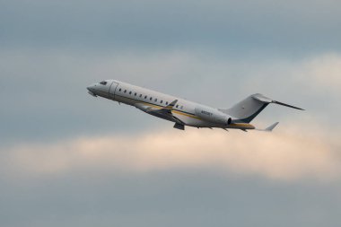 Zurich, Switzerland, January 20, 2023 Bombardier Global 6000 takeoff from runway 28 after the world economic forum in Davos