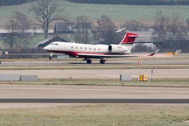 Zurich, Switzerland, January 20, 2023 Gulfstream G600 business aircraft taking off from runway 28 after the world economic forum in Davos