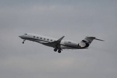 Zurich, Switzerland, January 20, 2023 Gulfstream G650-ER business aircraft departing from runway 28 after the world economic forum in Davos