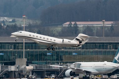 Zurich, Switzerland, January 20, 2023 Gulfstream G650-ER business aircraft departing from runway 28 after the world economic forum in Davos