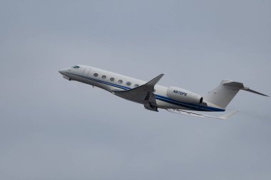 Zurich, Switzerland, January 20, 2023 Gulfstream G650-ER business aircraft takeoff from runway 28 after the world economic forum in Davos