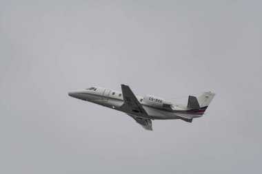 Zurich, Switzerland, January 20, 2023 Cessna 560XL Citation XLS business aircraft takeoff from runwy 28 after the world economic forum in Davos