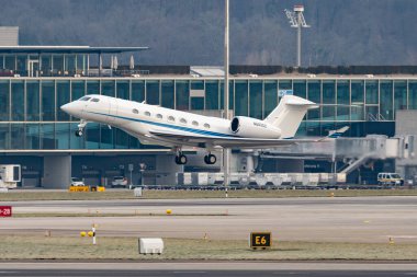 Zurich, Switzerland, January 20, 2023 Gulfstream G600 business aircraft takeoff from runway 28 after the world economic forum in Davos
