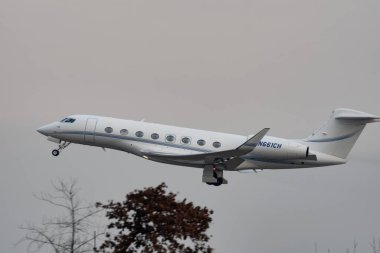 Zurich, Switzerland, January 20, 2023 Gulfstream G650-ER taking off from runway 28 after the world economic forum in Davos