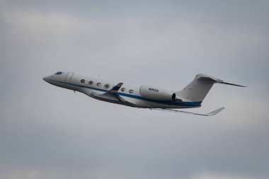Zurich, Switzerland, January 20, 2023 Gulfstream G600 business aircraft takeoff from runway 28 after the world economic forum in Davos
