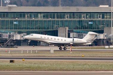 Zurich, Switzerland, January 20, 2023 Gulfstream G650-ER business aircraft takeoff from runway 28 after the world economic forum in Davos