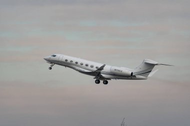 Zurich, Switzerland, January 20, 2023 Gulfstream G650-ER business aircraft takeoff from runway 28 after the world economic forum in Davos