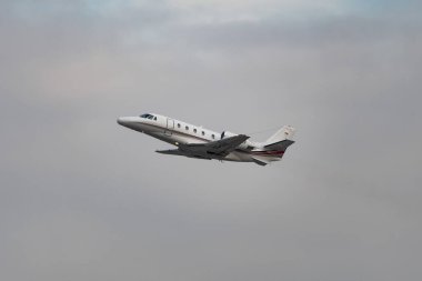 Zurich, Switzerland, January 20, 2023 Cessna 560XL Citation XLS business aircraft takeoff from runway 28 after the world economic forum in Davos