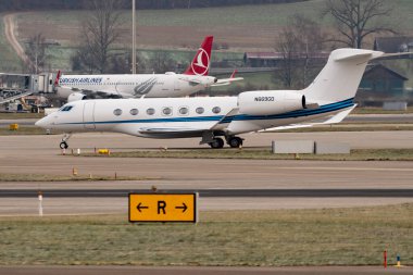 Zurich, Switzerland, January 20, 2023 Gulfstream G600 business aircraft is taxiing to its position