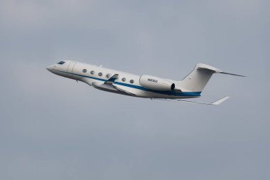 Zurich, Switzerland, January 20, 2023 Gulfstream G600 business aircraft takeoff from runway 28 after the world economic forum in Davos