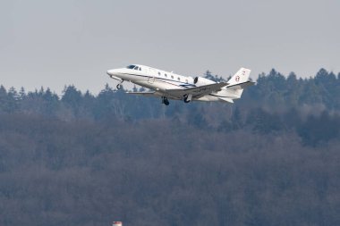 Zurich, Switzerland, January 20, 2023 Cessna 560XL Citation XLS+ business aircraft departing from runway 28 after the world economic forum in Davos