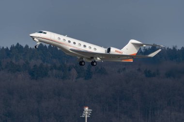 Zurich, Switzerland, January 20, 2023 Gulfstream G650 business aircraft takeoff from runway 28 after the world economic forum in Davos