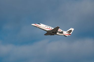 Zurich, Switzerland, January 20,2023 Cessna 560XL Citation XLS+ business aircraft takeoff from runway 28