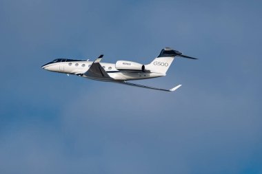 Zurich, Switzerland, January 20,2023 Gulfstream GVII-G500 business aircraft takeoff from runway 28 after the world economic forum in Davos