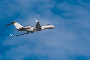 Zurich, Switzerland, January 20,2023 Bombardier Global 6000 business aircraft takeoff from runway 16 after the world economic forum in Davos