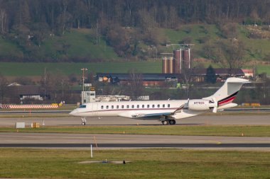Zurich, Switzerland, January 20,2023 Bombardier Global 7500 business aircraft is taxiing to its take off position after the world economic forum in Davos