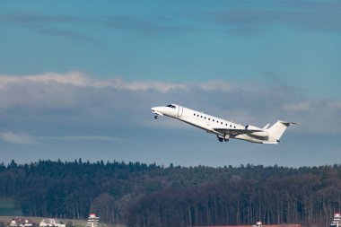 Zurich, Switzerland, January 20,2023 Embraer Legacy 600 departing from runway 28 after the world economic forum in Davos